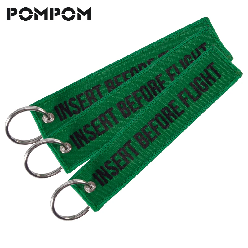 

3pcs/lot Insert Before Flight Keychains keyring for Avation Gifts key fobs Jewelry Emboridery Green OEM Key chain Sleutelhanger