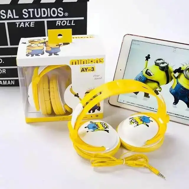 

2017 Minions Headphone with Mic for Iphone 5 5s 6 6plus cute music stereo kids mobile phone headset cartoon headband headset AY3