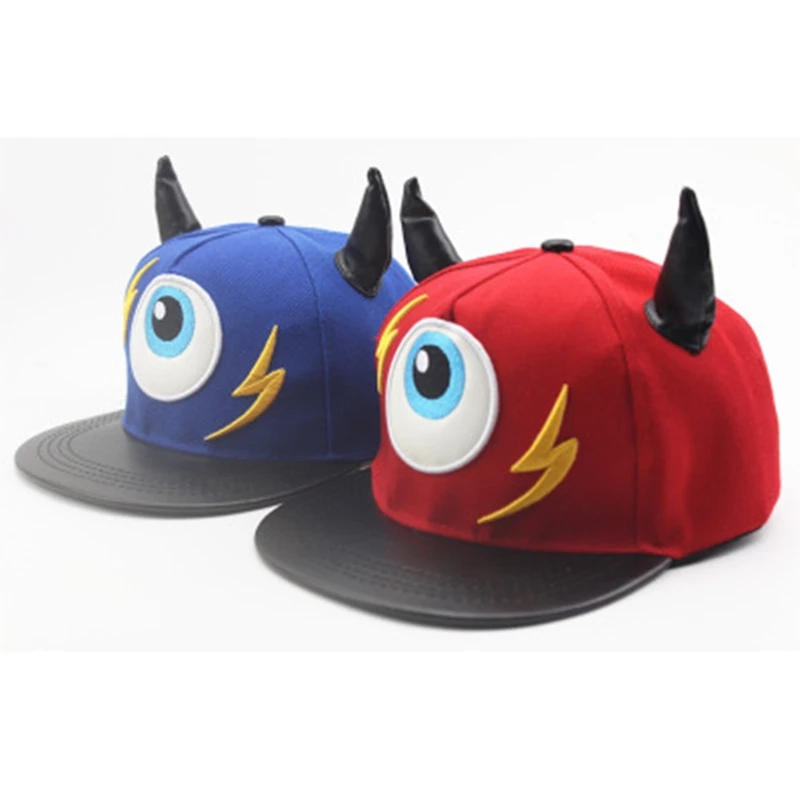 Мода для мальчиков и девочек Bone Gorras Snapback Lightning Маленький Дьявол Рога глаз хип хоп
