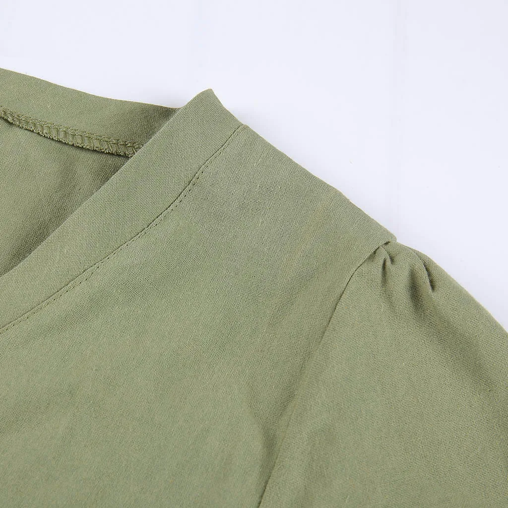 JAYCOSIN Spring New Casual V-Neck Cotton and Linen Dress Women Summer Style Cotton Casual Plus Size Ladies Dress 2020