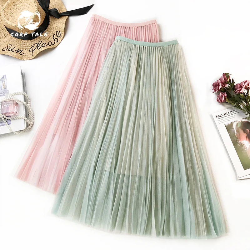 

Spring Summer 2019 Women Long Chiffon Maxi Pleated Skirt Midi Skirt High Waist CARP TALE Casual Party Skirt HE0067