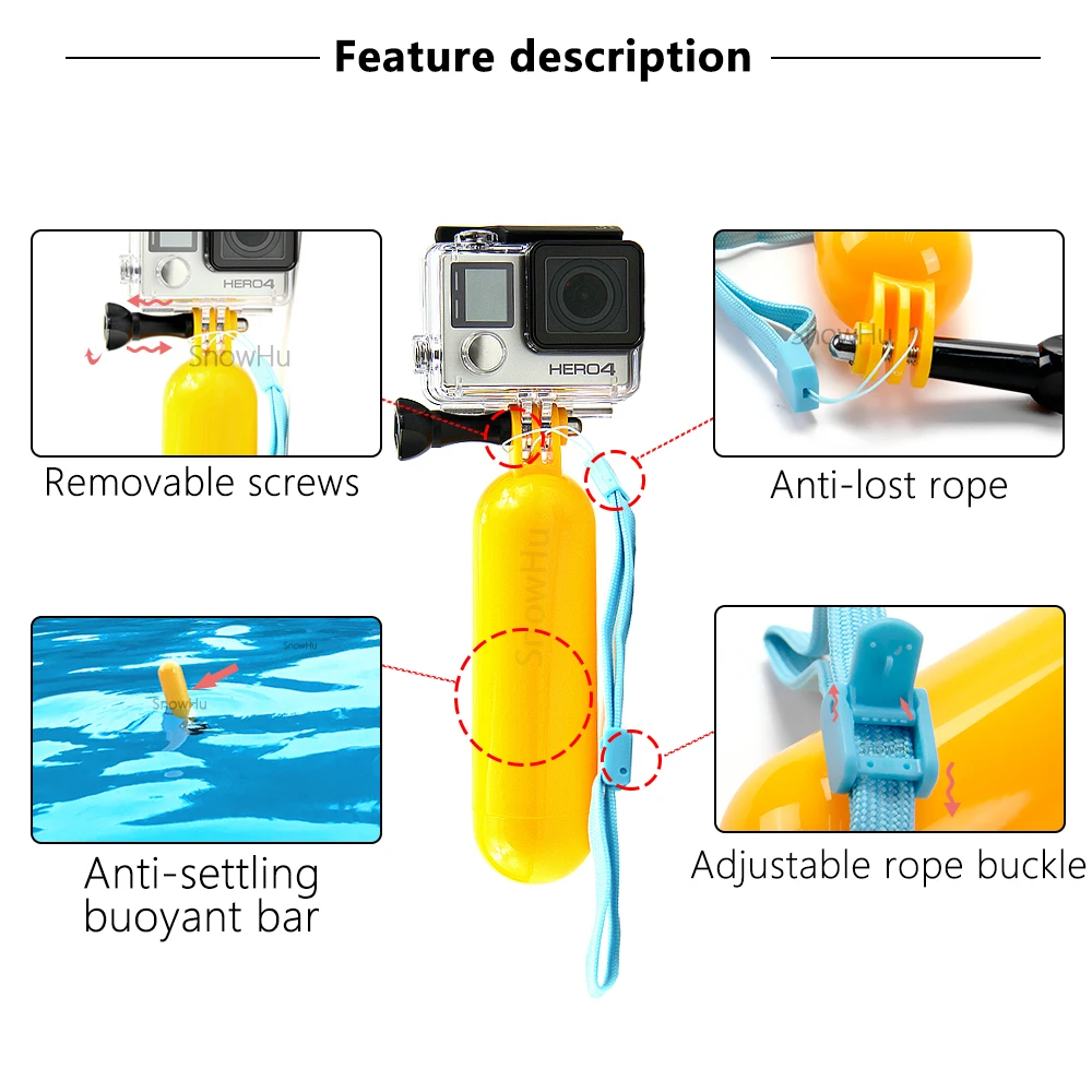  SnowHu For Gopro Action camera accessories Selfie stick Waterproof shell For Go pro 8 7 6 5 4 EKEN 