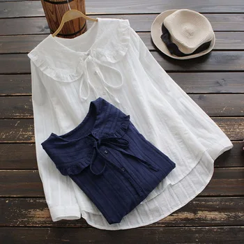 

Blusas Linen Limited Vadim Plus Size Zanzea Women Tops Free Shipping 2020 Spring Solid Large Collar Lace-up Cotton Shirt Top