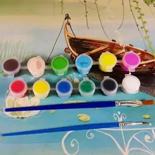 12 цветов/набор с 2 красками, синие кисти в наборе, акриловые краски для масляной живописи, Нейл-арт, одежда, художественная цифровая настенная живопись