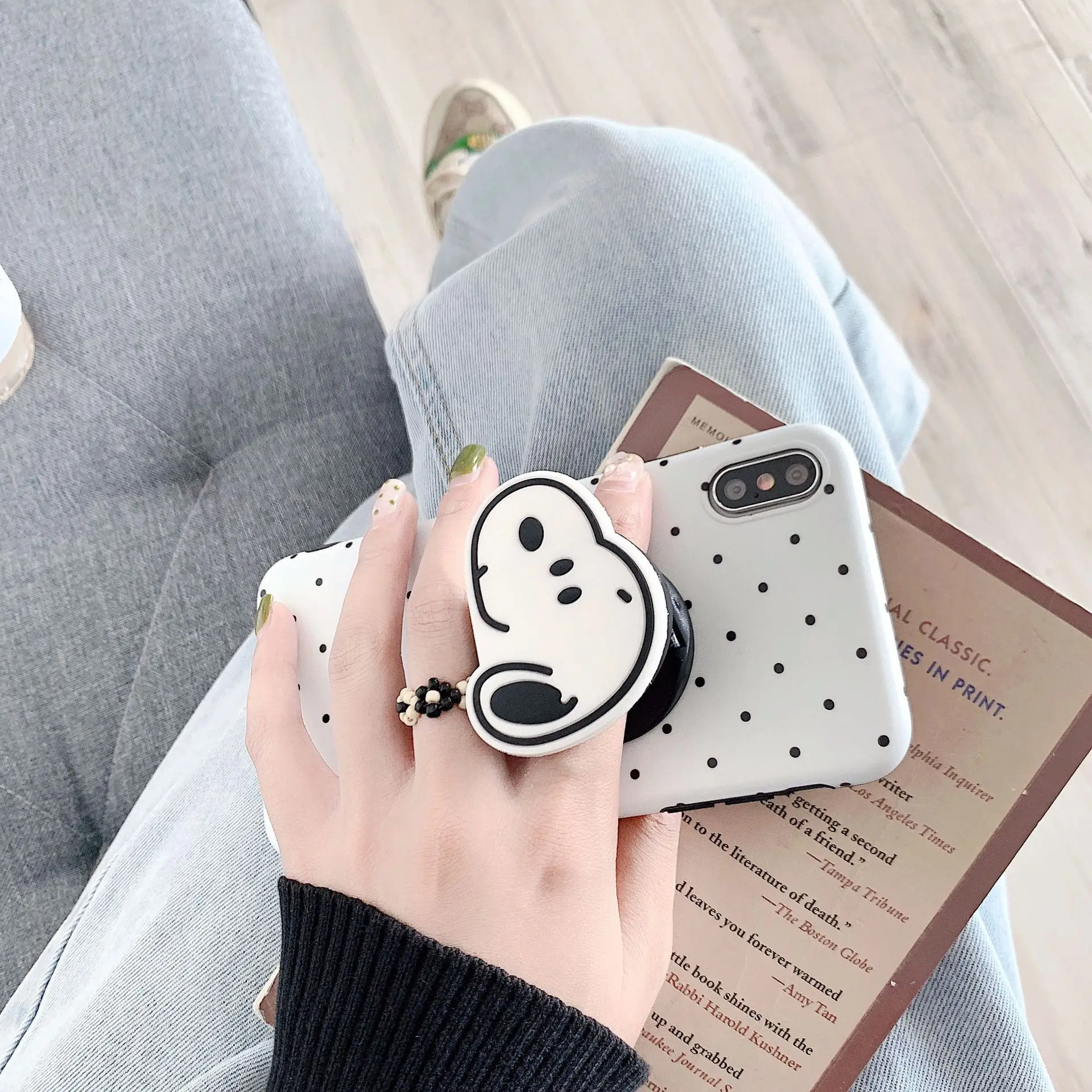 

Wave point Snoopy with stand Phone Case Soft TPU Silicone Case Phone Case For iPhone X XS XR XS Max 8 7 6 6S Plus Clear protect