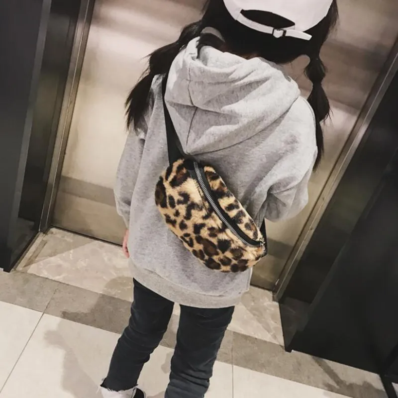 

M555 Fashion Women Bag Plush Cylindrical Leopard Print Shoulder Bag Handbag Small Size Children Gift Wholesale