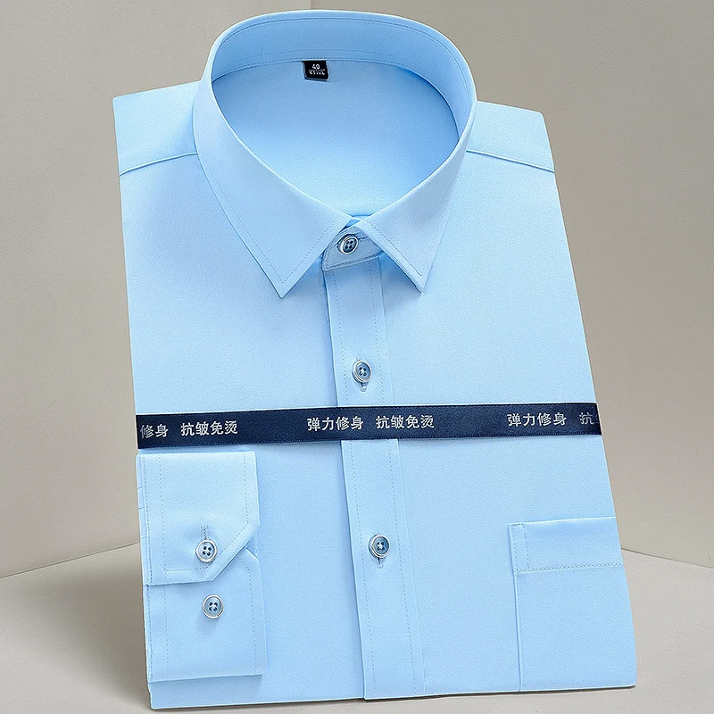 

Men's Classic Non-iron Stretch Solid Basic Dress Shirt Business Long Sleeve Standard-fit Wrinkle Resistant Easy Care Shirts