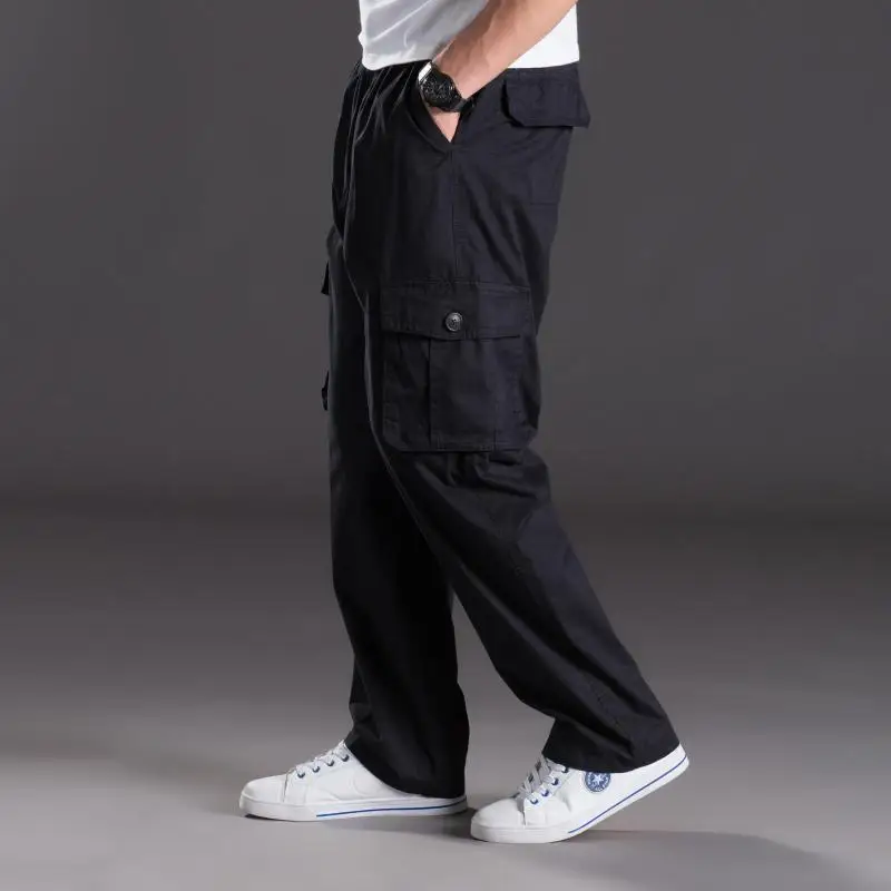 Тонкие летние повседневные брюки мужские XL джинсы с карманами комбинезоны с эластичной резинкой на талии брюки для полных мужчин
