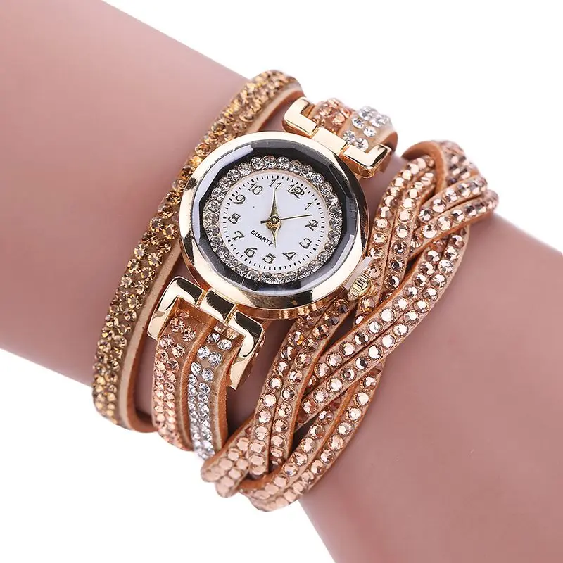 

Ladies Rhinestone Bracelet Watch Women Digital Braided Fashion Quartz Watch Women Dress Wristwatch
