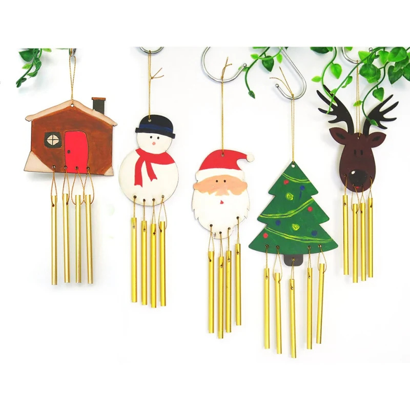 Christmas Wood Wind Chimes Ornament Gifts Children Hang Decorations Set Crafts Metal Garden