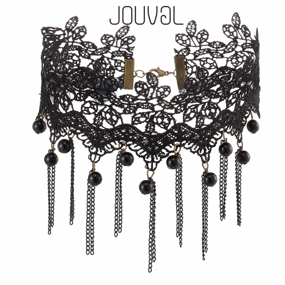 

JOUVAL Sexy Women Gothic Chokers Collar Black Lace Neck Choker Necklace Vintage Victorian Chocker Steampunk Jewelry SALE
