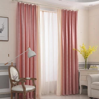 

Custom curtains Nordic Cotton pink Stitching Jacquard livingroom bedroom simple modern cotton cloth blackout curtain M529