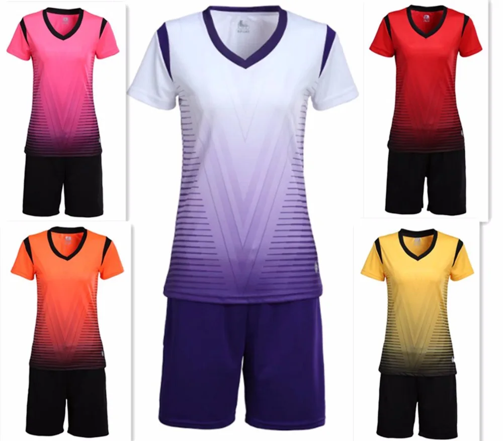 Women stripe soccer sets lady blank football jerseys and shorts female