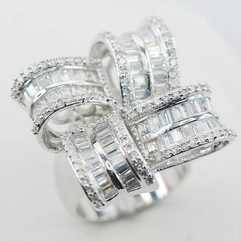 Micropave кольцо из серебра с белым цирконием Размер 7 8 9 A17|ring size|925 sterling silver ringsterling rings |