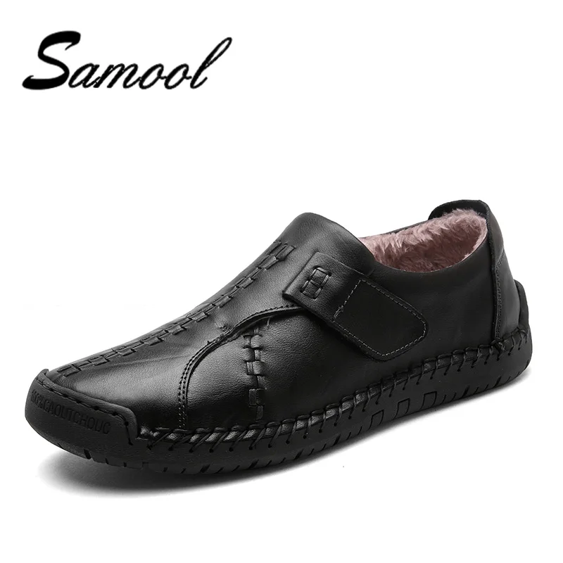 

Winter Men Leather Shoes Casual Men Loafers Slip-on Flats Shoes With Fur Moccasins Men's Loafers Genuine Leather Male Shoes QX5