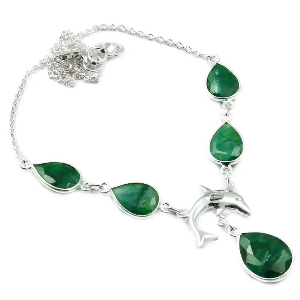 

Nature Emerald Necklace 925 Sterling Silver, 44.5 cm, 2SN0028