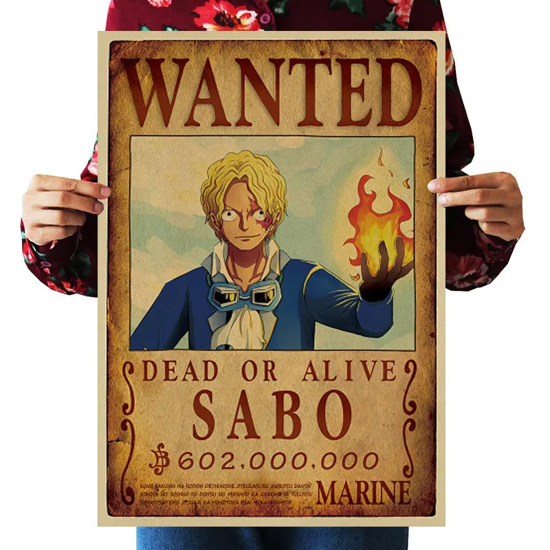 69 стилей ONE PIECE Wanted постеры игрушки винтажный постер Луффи Эйс джинбе нами и Чоппер Робин Зоро Санджи Усопп аниме наклейка 51x36CM - Цвет: SABO