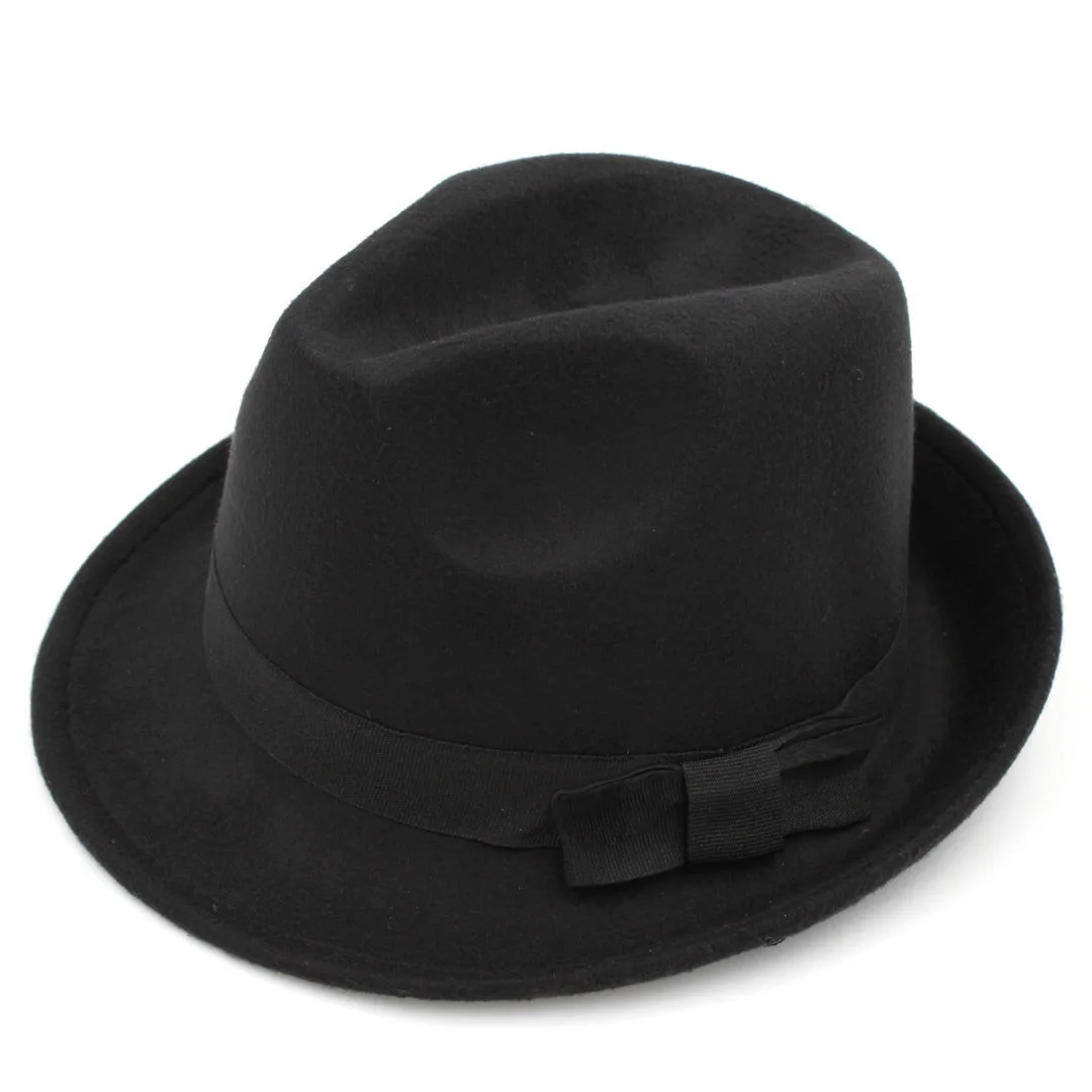 LUCKYLIANJ английский стиль Трилби для мужчин женщин шерсть Панама шапки осень зима сплошной цвет с широкими полями джентльмен Джаз Fedora шапки