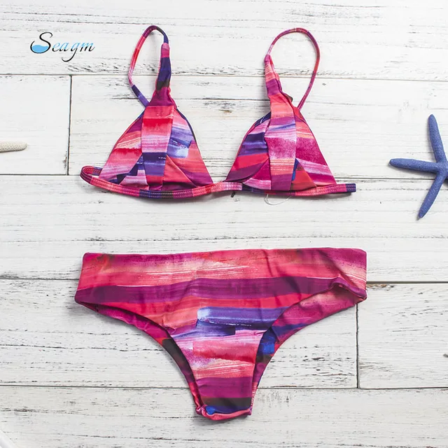 patchwork thong high waist bikini set 2018 sexy swimsuit bathing suit wimwear bikinis women