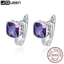 JQUEEN Aretes De Moda ¢ O Del Oído 925 Pendiente De Plata de Joyería de Moda de Marca para Las Mujeres con 6.8ct Rainbow Topaz Piedras