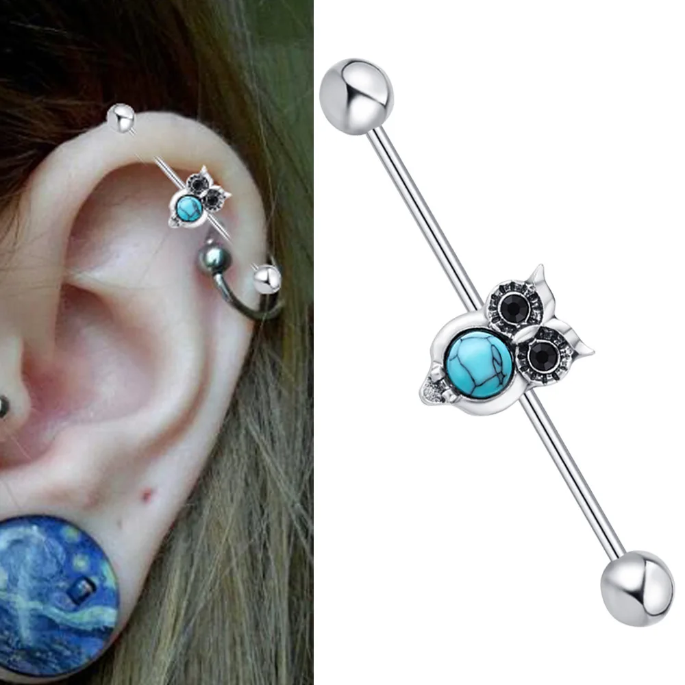 

1PC Steel With OWL leaf heart wing lifetree Design Industrial Barbell Piercing Fashion Jewelry Long Earrings