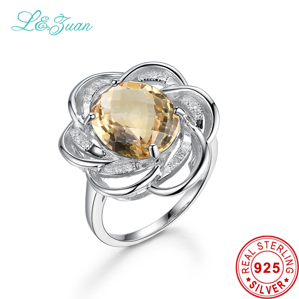 

I&zuan Luxury Rings For Women 7.38ct Natural Citrine Ring Real 925 Sterling Silver Jewelry Flower Checkerboard Gems Ring