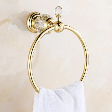Твердое латунное кольцо для полотенца для ванной комнаты держатель аксессуары для ванной комнаты настенное крепление - Цвет: Gold