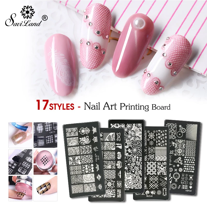

Saviland Nail Gel Stamp Plate Rectangle Nail Art Stamping Nail Polish Image Template DIY Nail Plate Geometric Print Stencil