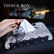 Роскошный автомобильный тканевый ящик со стразами и стразами, авто держатель для салфеток, блок-тип, коробка для салфеток, автомобильный Стайлинг, бант, кристалл, украшенная крышка