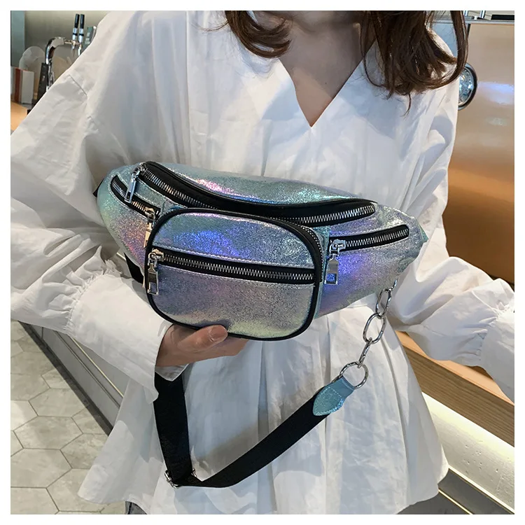 

AUTUMN SOUND Transparent Fanny Pack Women Bum Bag Belt Bag 2019 Hot Bling Waist Pack Punk Lady Girl Rainbow PU Laser