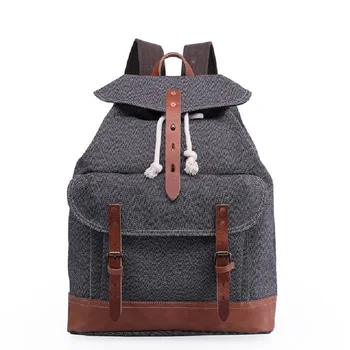 

M258 Vintage Pepper Salt Canvas Leather Backpacks for Men Laptop Daypacks Wear-resisting Canvas Rucksacks Large Travel Back Pack