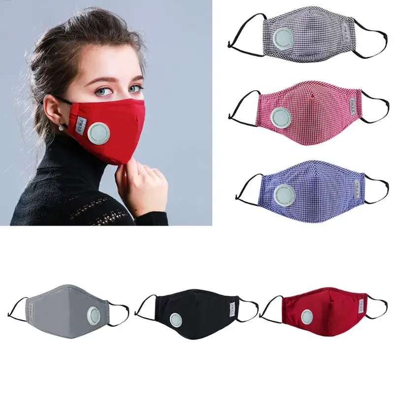 

Anti-Dust Cotton PM2.5 Face Mouth Mask Solid Color Retro Plaid Printing Adjustable Earloop Respirator With Carbon Air Filter