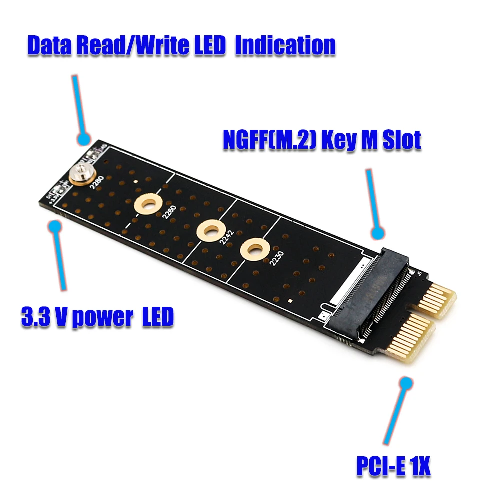 Для NVME для NGFF M.2 M ключ к PCI E 1x Express Райзер карты расширения адаптер с радиатора 2230