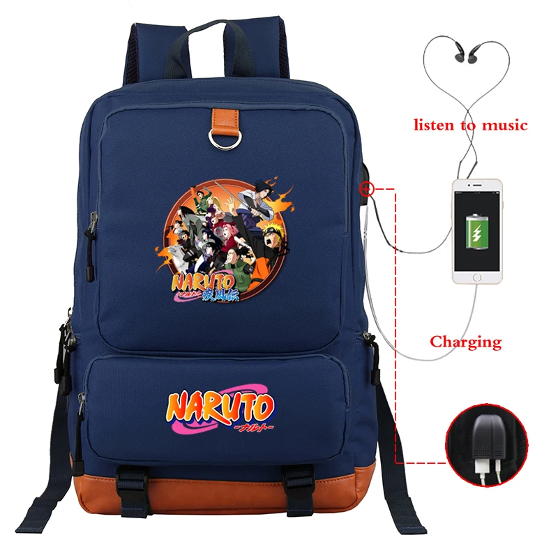 Темно-синий рюкзак большой емкости рюкзак для девочек и мальчиков школьные сумки светящиеся Наруто Аниме дорожный рюкзак зарядка через usb рюкзак