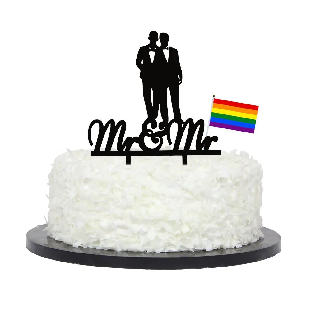 Mr& Mr торт Топпер геев пара акриловые свадебные Coimg out вечерние украшения черного цвета