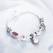 Браслет для женщин стеклянные бусины для рукоделия Сакура змеиная цепь Блестящий Шарм Браслеты и браслеты Жемчуг Сердце Единорог ювелирные изделия Pulseras Mujer