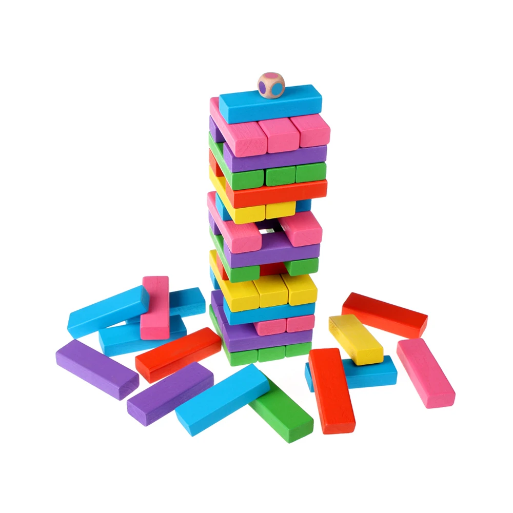 Children Colorful wooden dominoes toy stacking building block game baby
