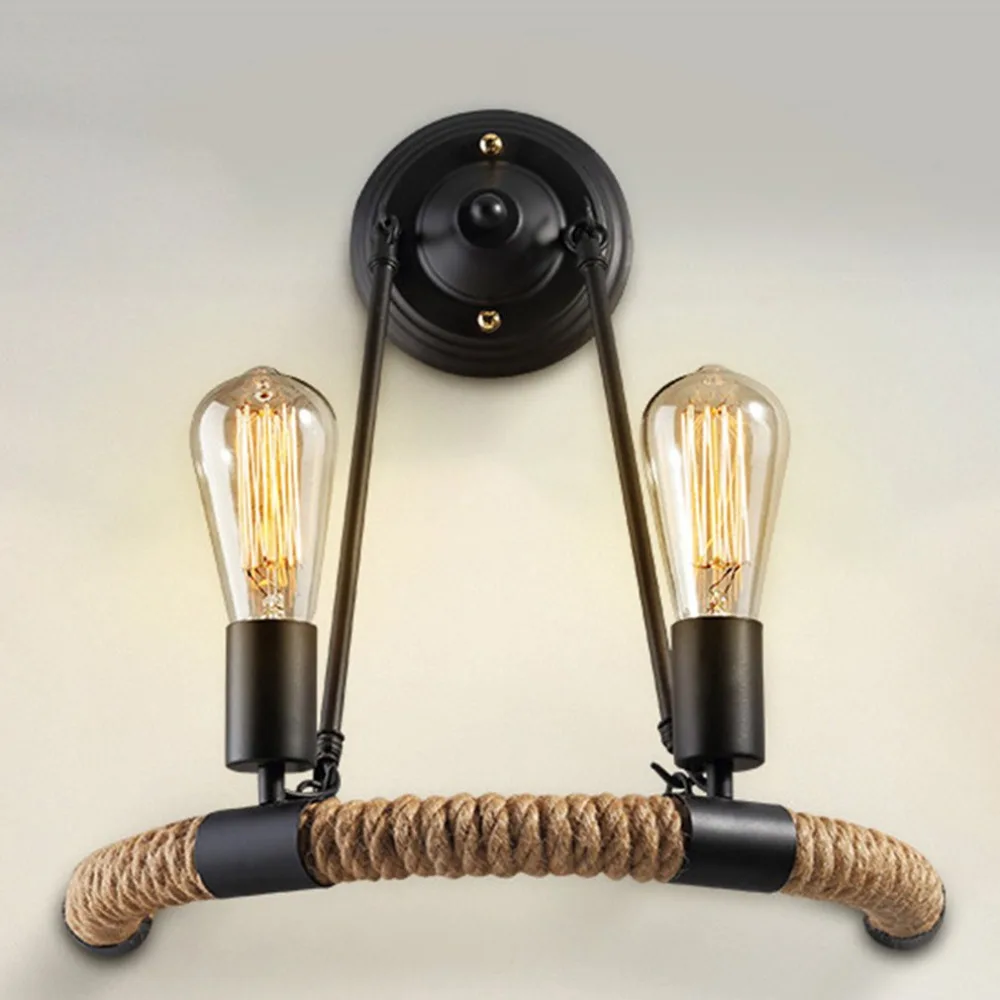 

Vintage Semicircle Hemp Rope Wall Light Industrial Sconce Semi-circle Shade Wall Lamp Fixtures Balcony Stair Lamp
