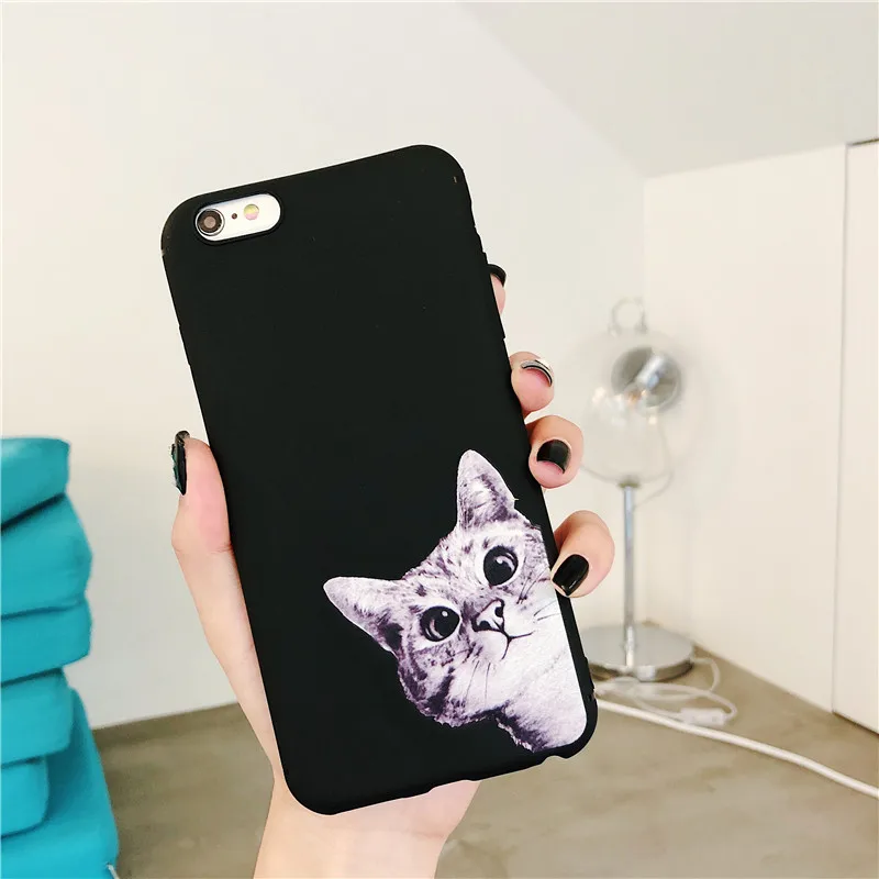 Cute Cartoon Animal Cat Phone Case for iPhone 7 Case for iPhone X 66S78 Plus XR XS MAX Funny Patterned Matte Black Back CoverV02
