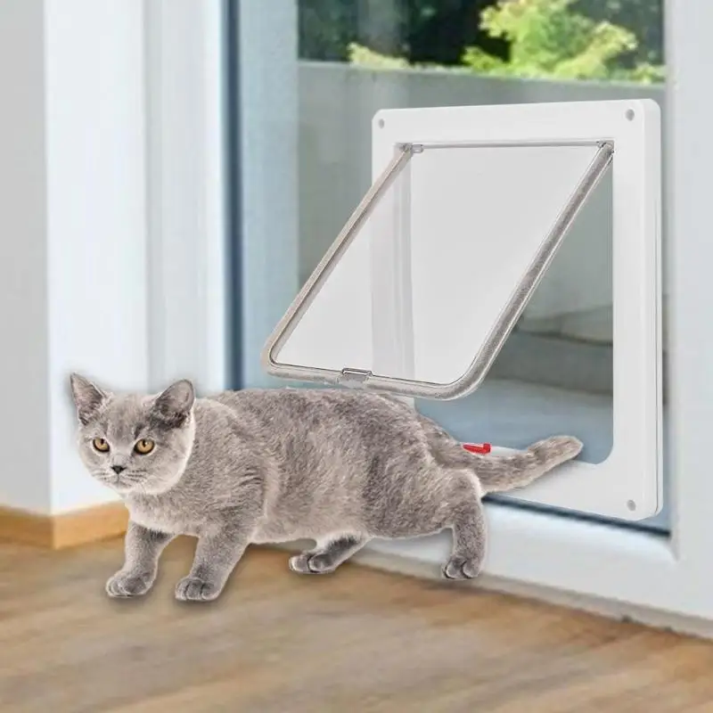 

2019 New 4 Way Pet Doors Lockable Dog Cat Security Flap Door Kitten Puppy Pets Plastic Gate Flap Door Pet Kitten Door