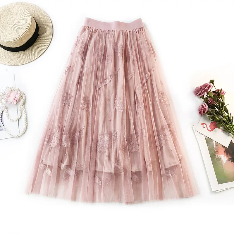 Wasteheart Pink Black Women Skirts Fashion Women High Waist Ball Gown A-Line Mid-Calf Skirt Mesh Clothing Pleated Long Skirts Wasteheart Pink Black Women Skirts Fashion Women High Waist Ball Gown A-Line Mid-Calf Skirt Mesh Clothing Pleated Long Skirts