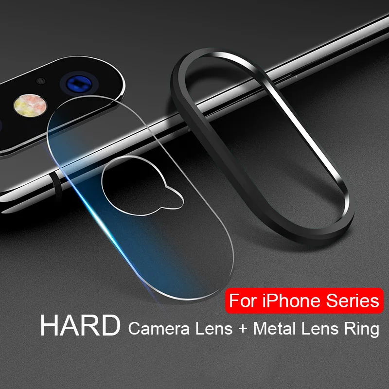 

Glass On For iPhone XS Max XR X 10 7 8 Plus 9H Hardness Camera Lens Tempered Glass+Metal Rear Lens Protective Ring For iPhone