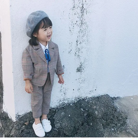 

Spring Autumn Kids Blazer for Girls Casual Plaid Shirts Jacket Pants Toddler Girls Suits 2 3 4 5 6 Years Toddler Baby Clothing