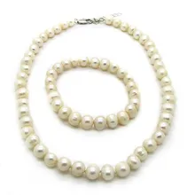 Горячие дешевые реальная пресноводных натуральный культивированный жемчуг Цепочки и ожерелья Браслет Серьги установить свадебные ювелирных изделий для Для женщин леди