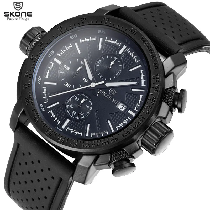 

SKONE Brand Multifunction Silicone Strap Sport Watch Men Date Chronograph Quartz Watch Hours Clock Male Casual Relogio Masculino