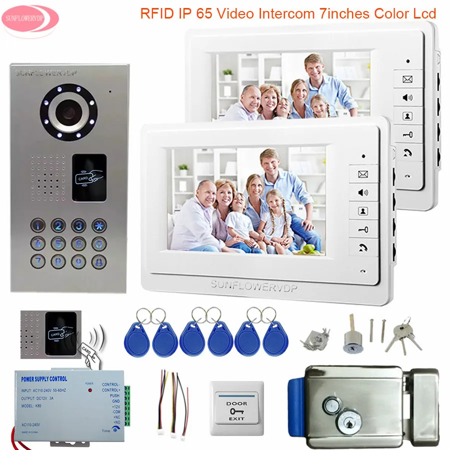 

7'' Video Intercom With a Lock For a Private House Video Intercom Two Monitors Door Video System IP65 Waterproof Rfid Intercoms