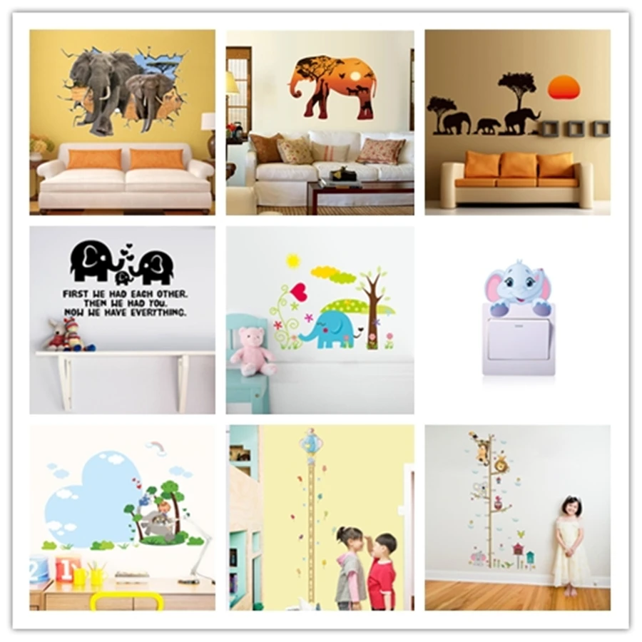 & 3d Broken wall Elephant and elephant Sunset elephant body high