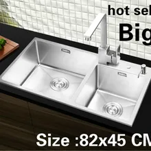 Квартира большой Кухня ручная раковина двойной паз сделать блюда 304 нержавеющая сталь vogue Лидер продаж 82x45 см