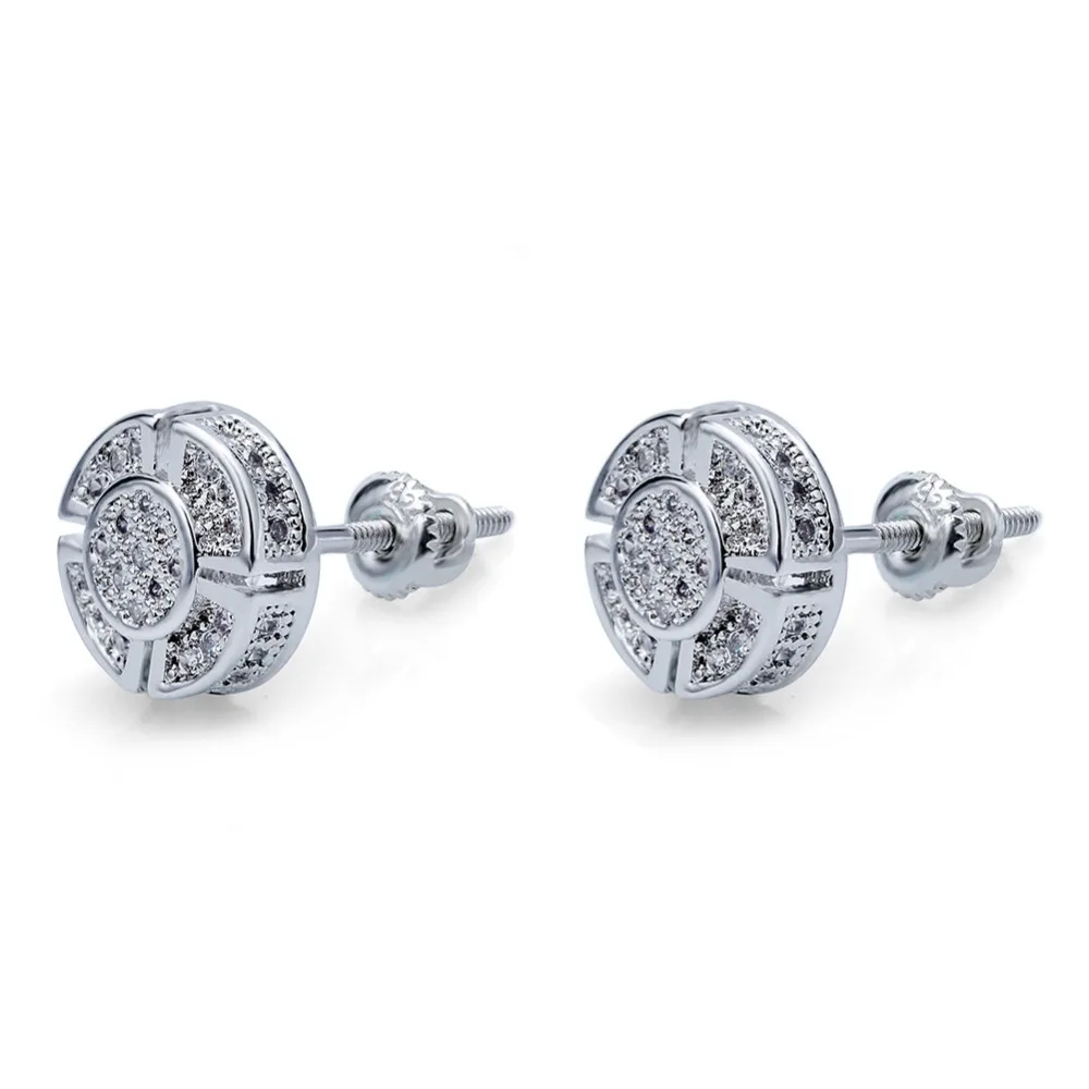 

Accesorios Mujer Hip Hop Punk Iced Out Micro Paved Cubic Zircon Round Women's Earrings Stud Trendy Screw Back Earrings For Men