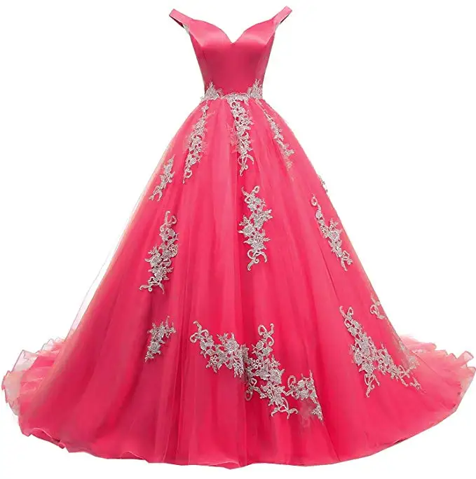 Платья Angelsbridep с короткими рукавами, бальные платья с v-образным вырезом и аппликацией,, Vestidos De 15 Anos, милые бальные платья 16 - Цвет: Hot Pink